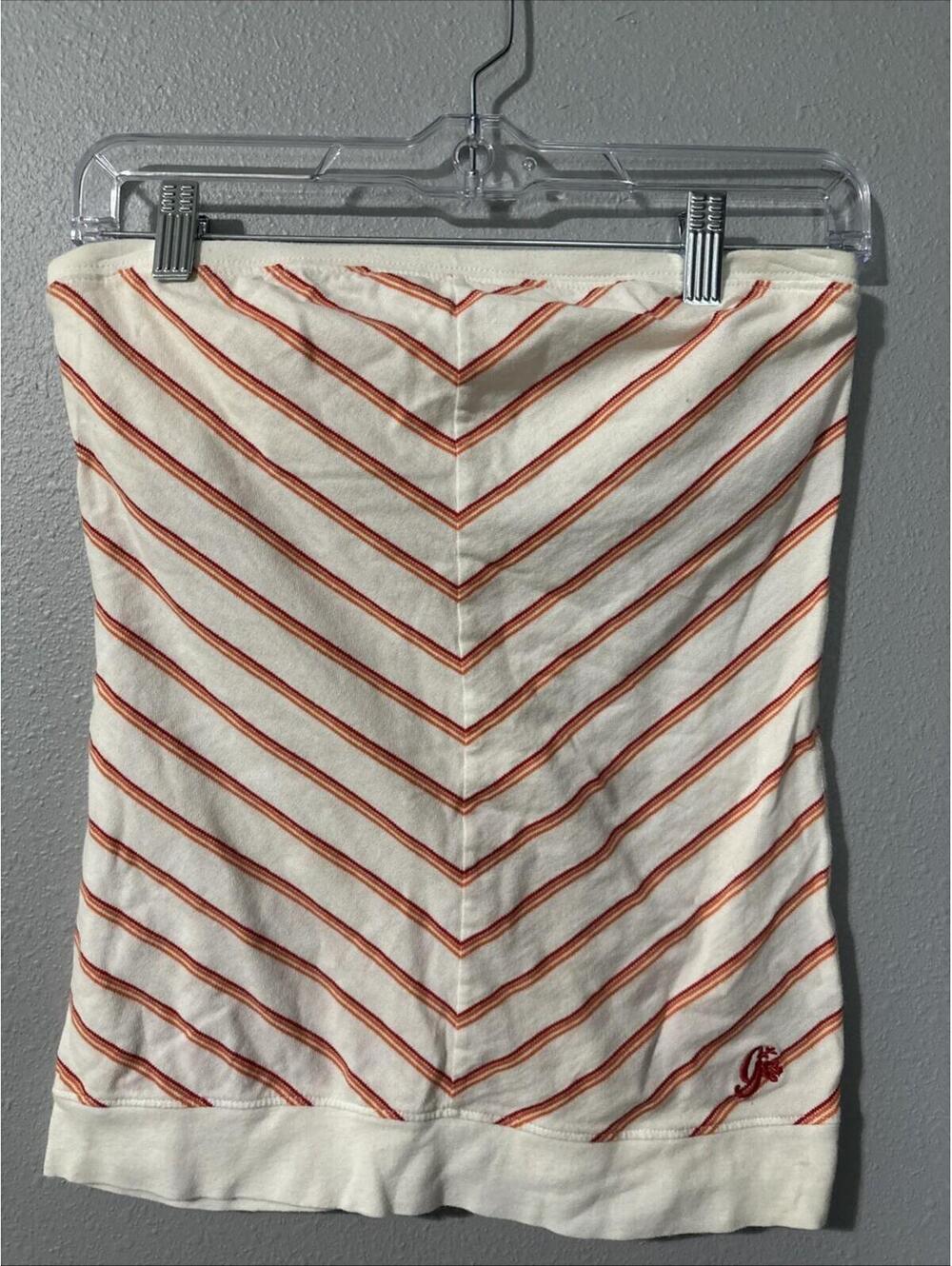 Guess White Strapless Tube Top with Orange Stripes